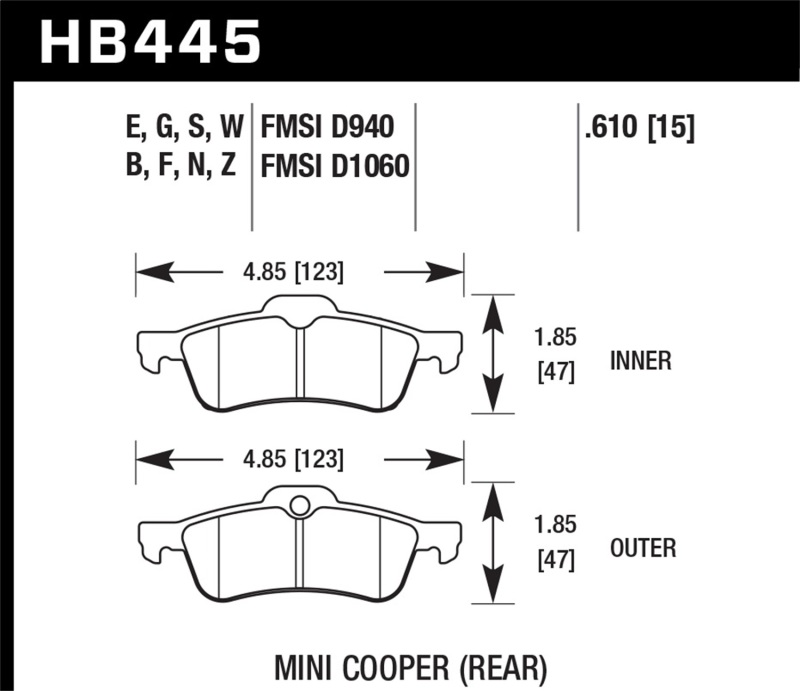 Mini Cooper Brake Pads - Rear - Hawk Performance - HP+ - `02-`06